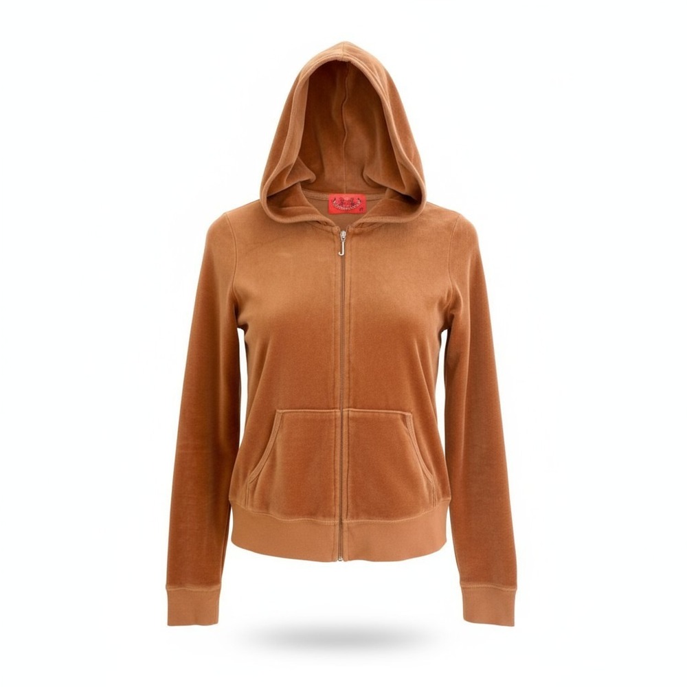 Juicy Couture Velour Hoodie Jacket Zip Up Hooded Sweatshirt Brown Size P